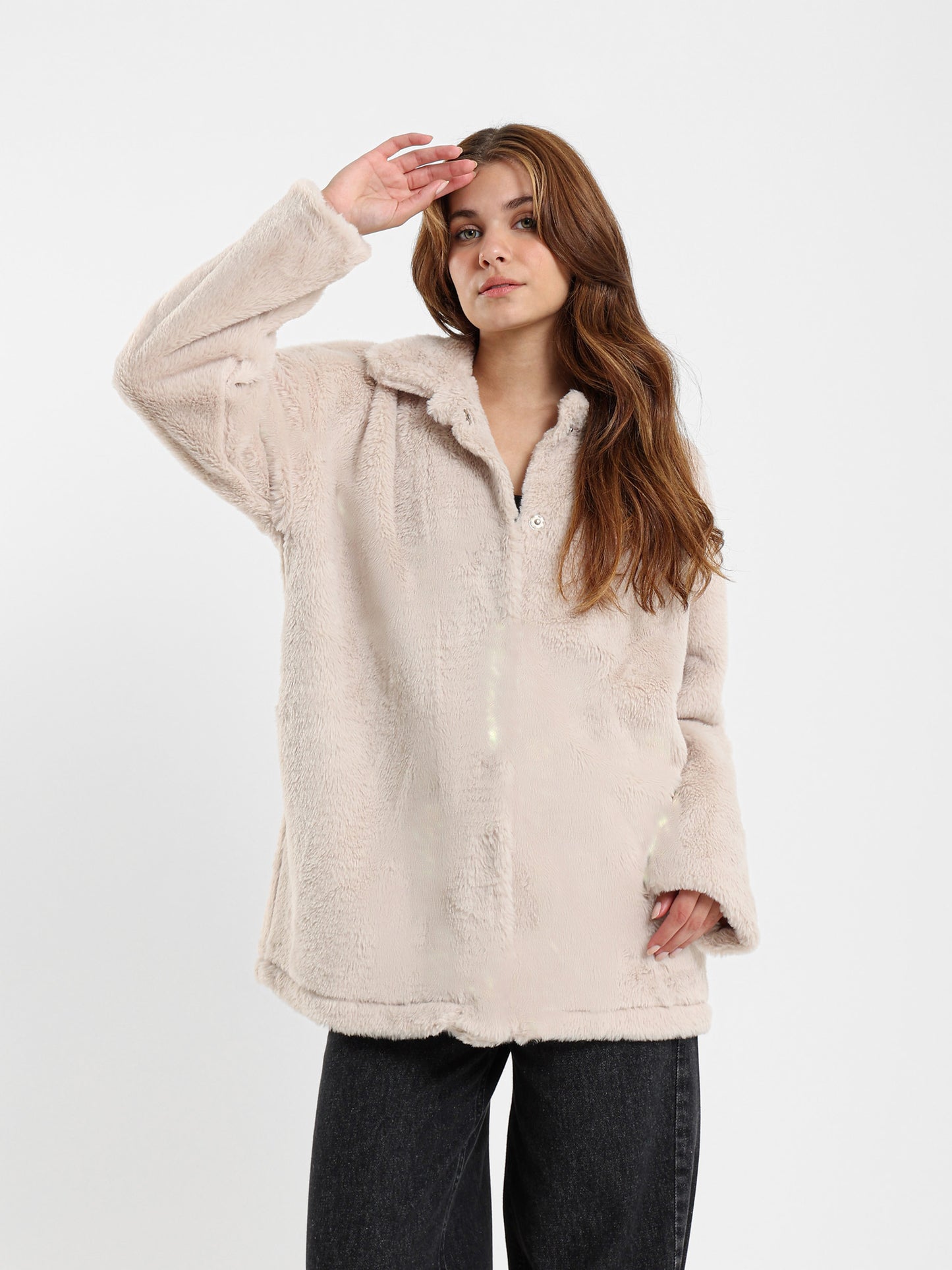 Long Loose Faux-Fur Jacket