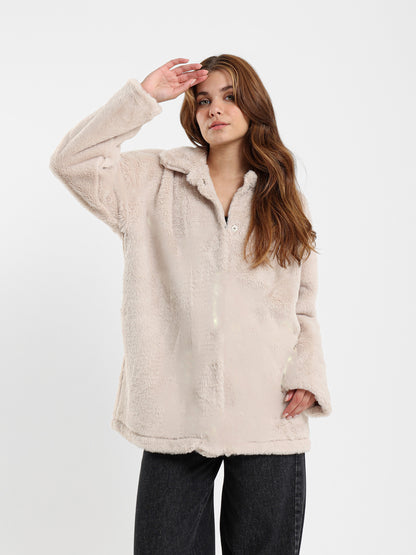 Long Loose Faux-Fur Jacket