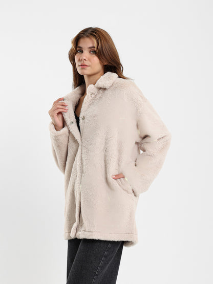 Long Loose Faux-Fur Jacket