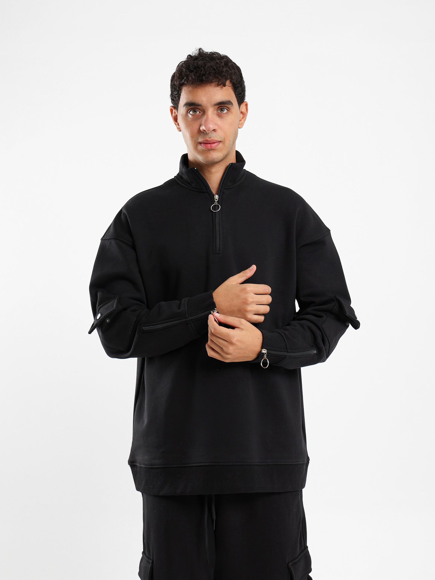 Brushed Melton High Neck Zip Hoodie