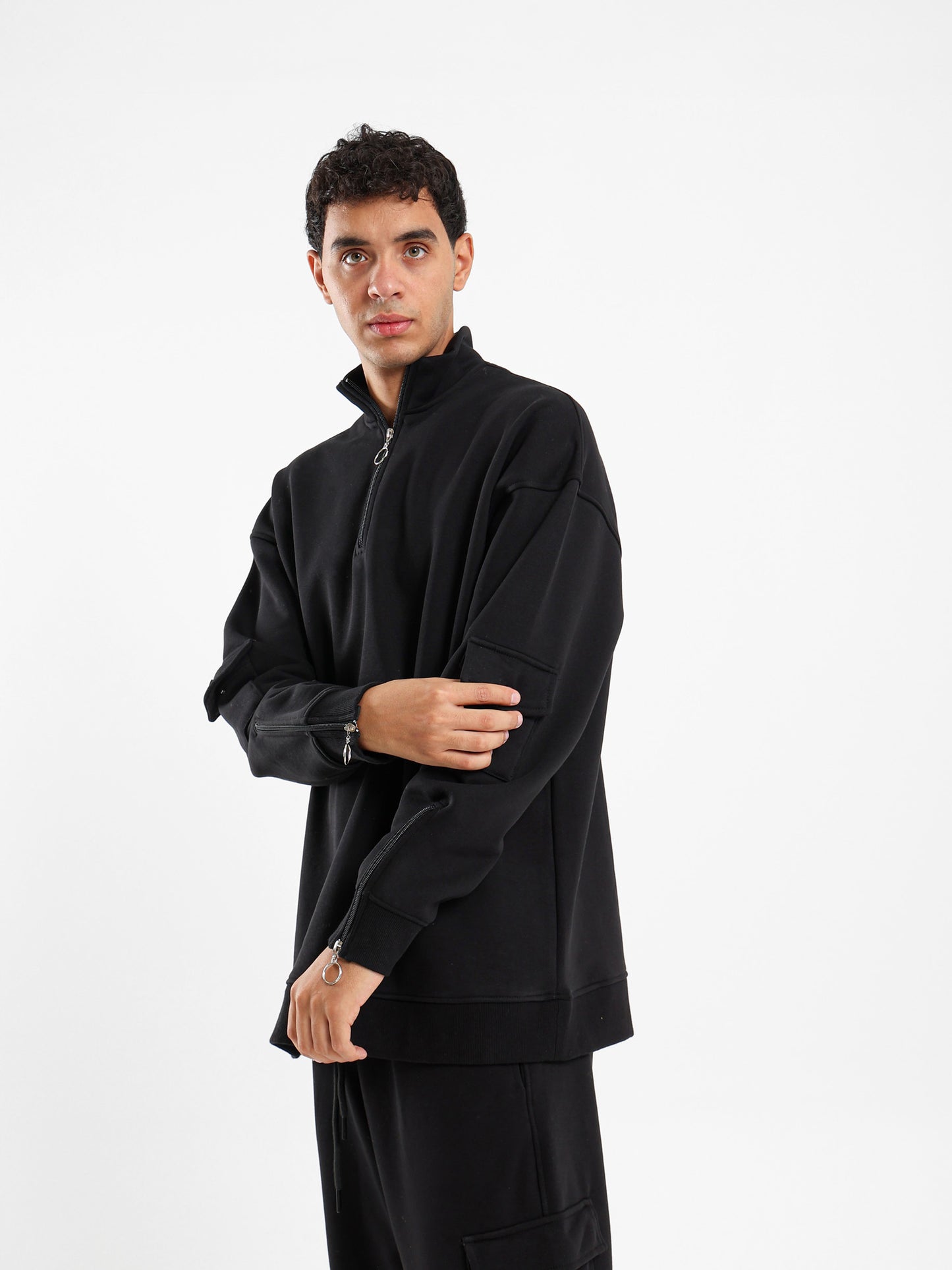 Brushed Melton High Neck Zip Hoodie