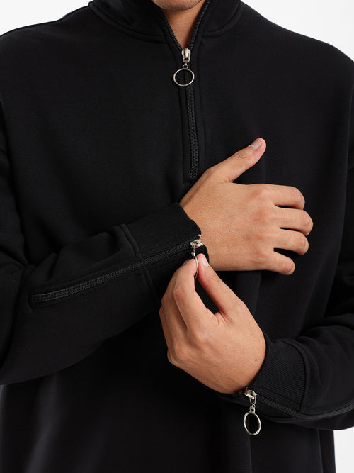 سويتشيرت ميلتون عالي الرقبة بسحاب بغطاء رأس