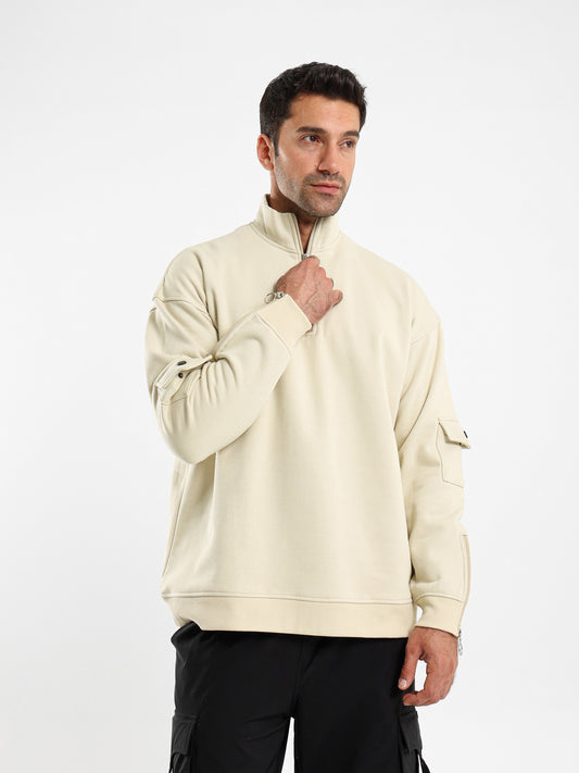 Brushed Melton High Neck Zip Hoodie