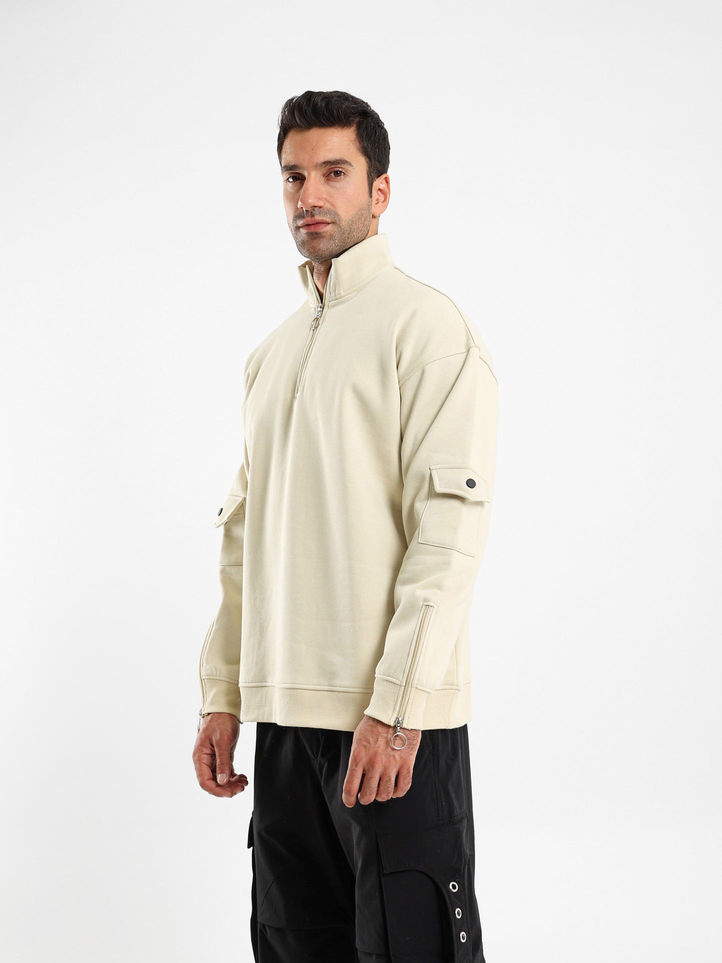 Brushed Melton High Neck Zip Hoodie