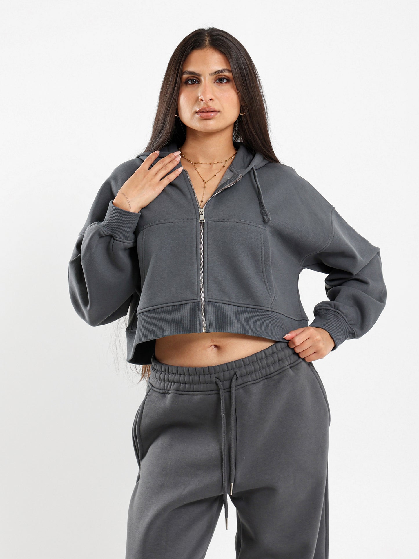 Cropped Hoodies with Zipper