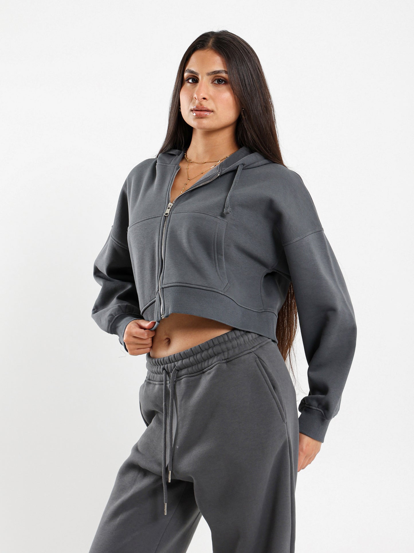 Cropped Hoodies with Zipper