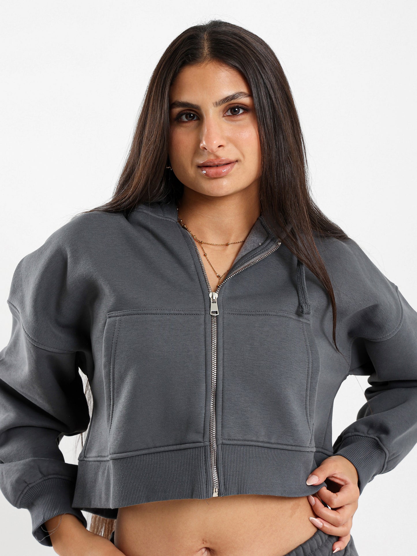 Cropped Hoodies with Zipper