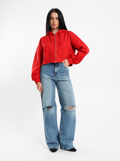 Cropped Hoodies with Zipper