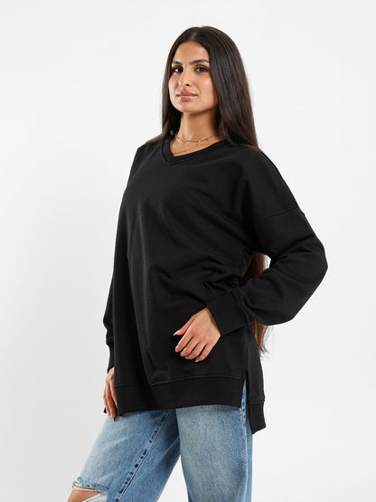 V-Neck Slit Sweatshirt