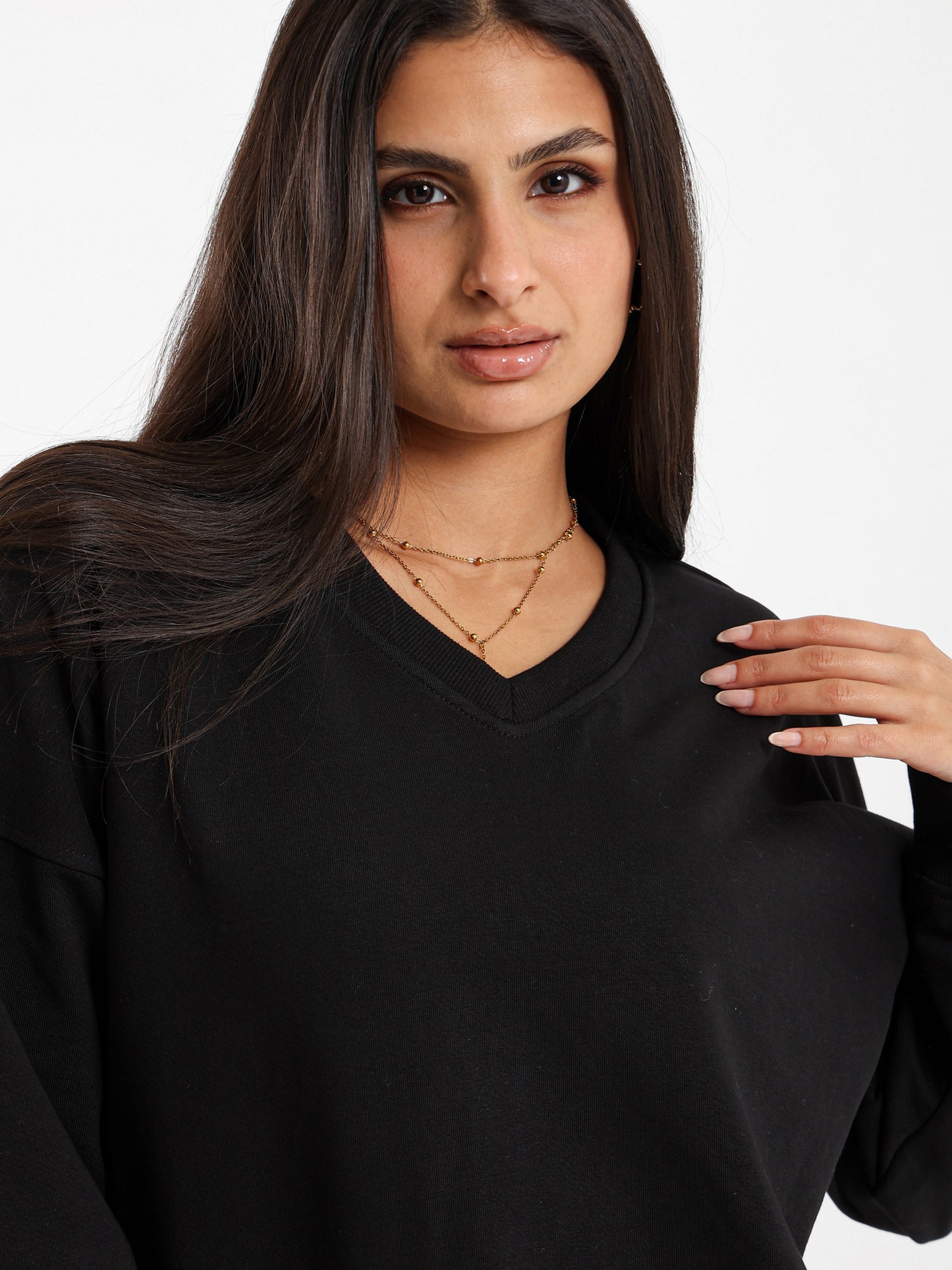 V-Neck Slit Sweatshirt