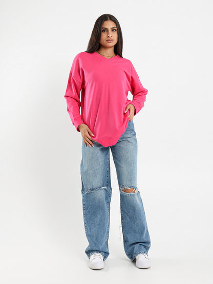 V-Neck Slit Sweatshirt