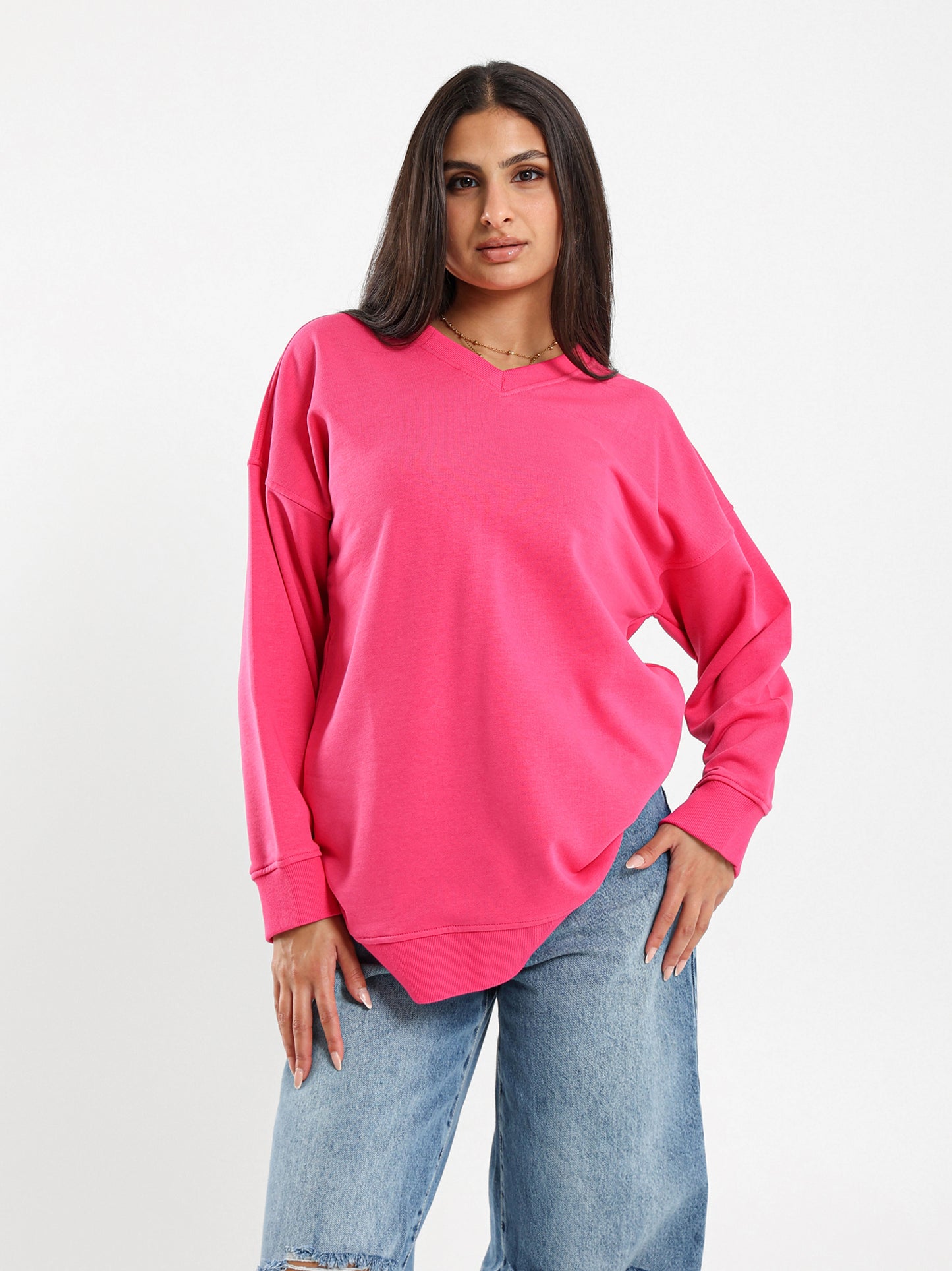 V-Neck Slit Sweatshirt
