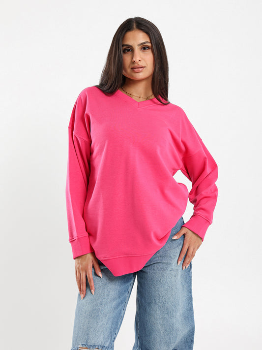 V-Neck Slit Sweatshirt