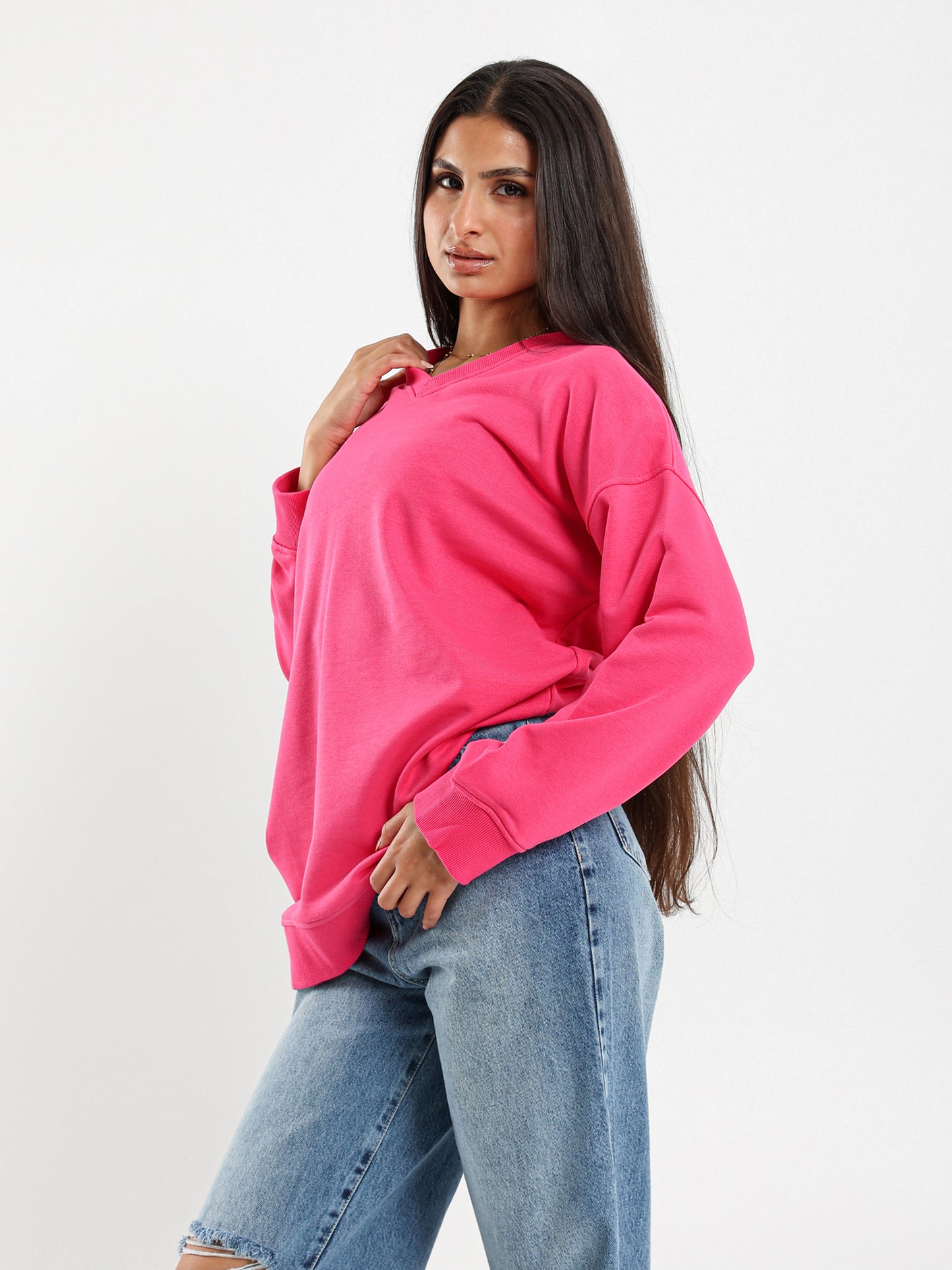 V-Neck Slit Sweatshirt