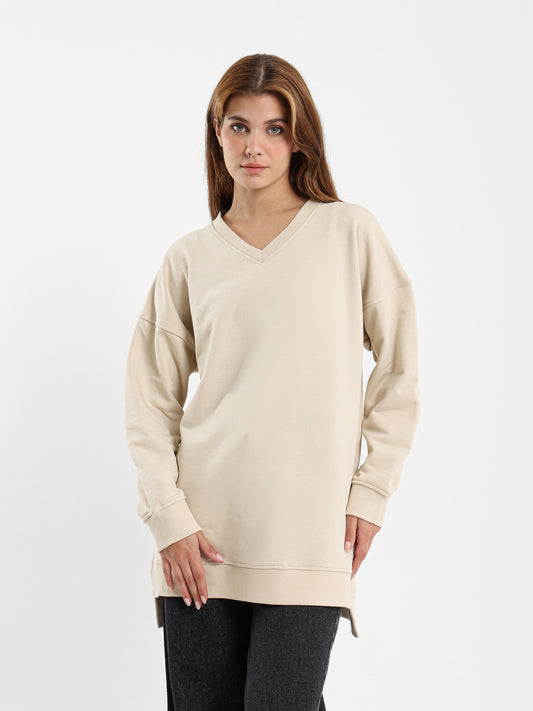 V-Neck Slit Sweatshirt
