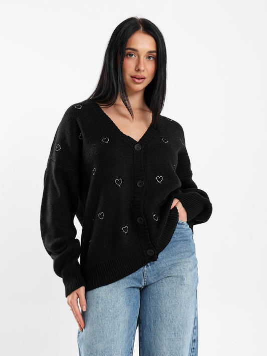 Rhinestone Heart Cardigan