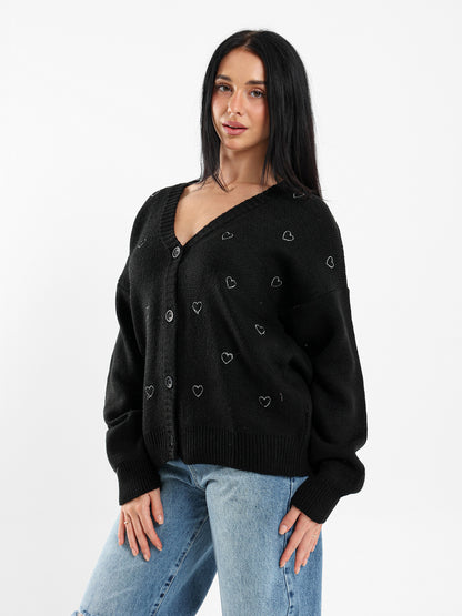 Rhinestone Heart Cardigan
