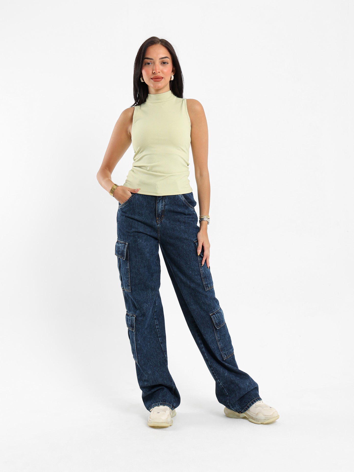 Wide Leg Cargo Denim Jeans