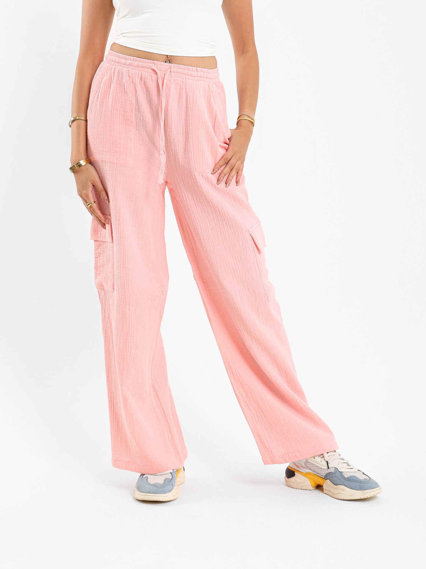 Multi-Pockets Wrinkled Pants