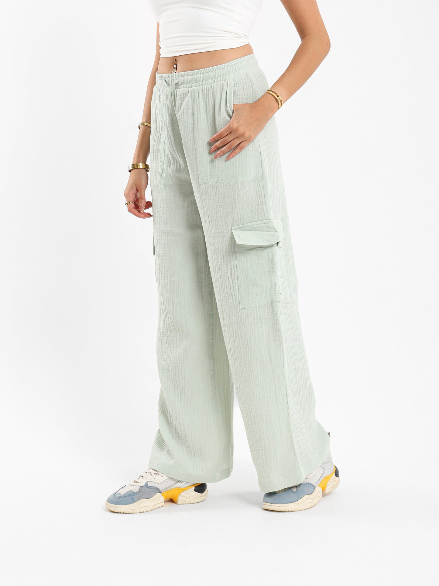 Multi-Pockets Wrinkled Pants