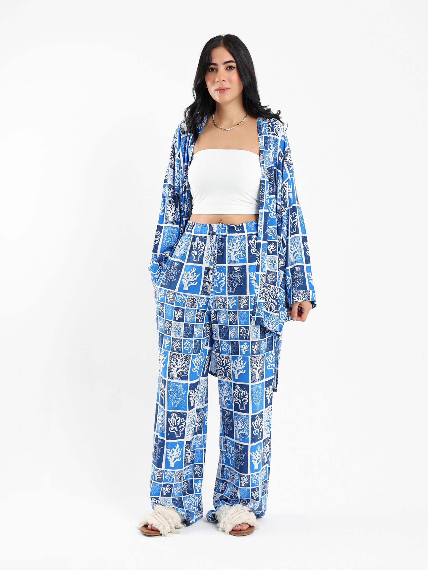 Printed High-Low Kimono