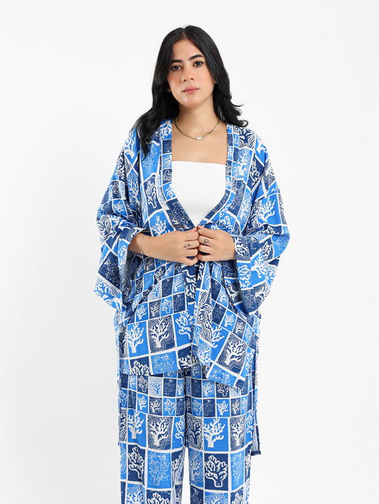 Printed High-Low Kimono