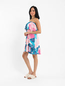 Printed Strapless Ruffled Mini Dress