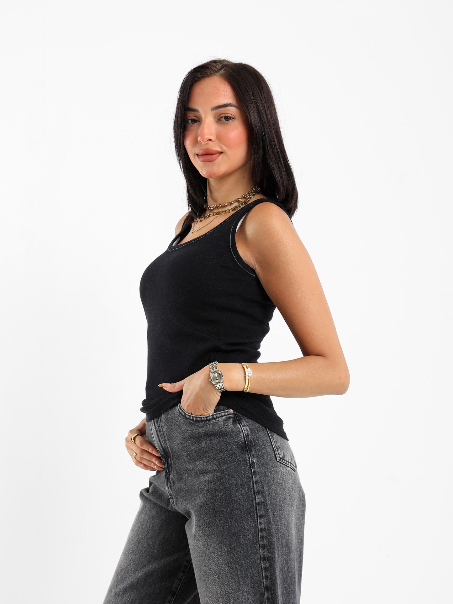 Contrast Lurex Tricot Top