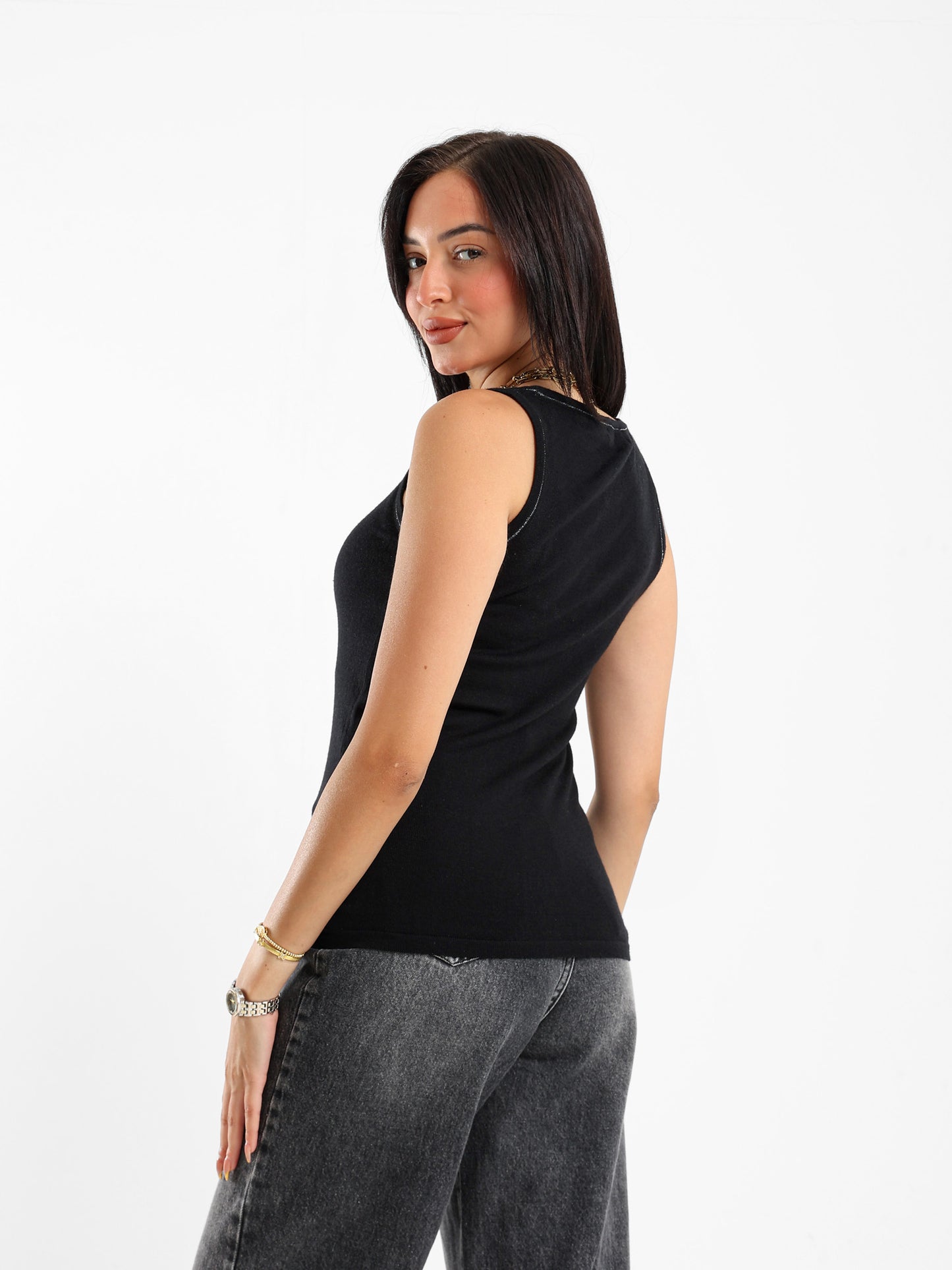 Contrast Lurex Tricot Top