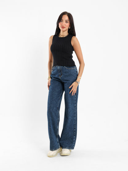 Sleeveless Ribbed Tricot Top