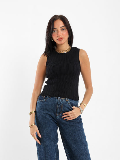Sleeveless Ribbed Tricot Top