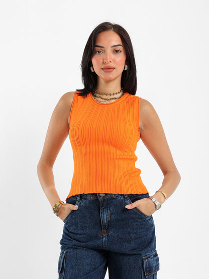 Sleeveless Ribbed Tricot Top