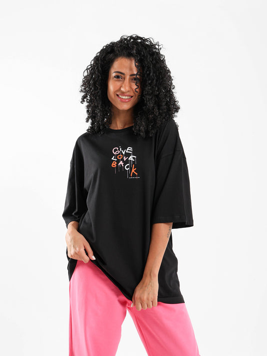 Give Love Back Printed Oversized T-Shirt
