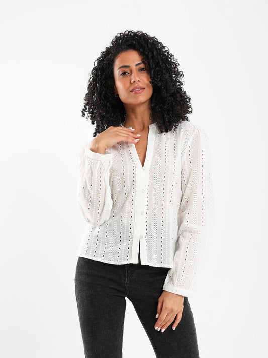 Perforated V-neck Blouse