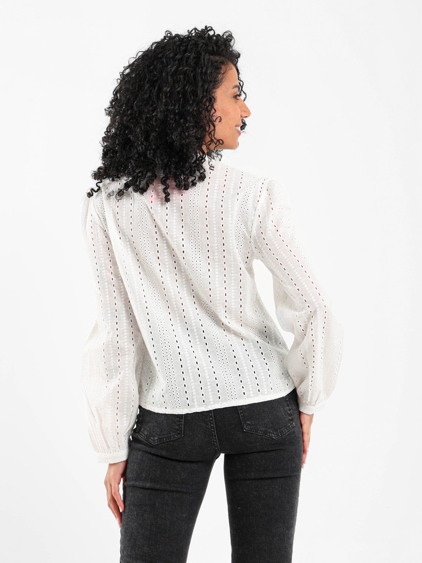 Perforated V-neck Blouse