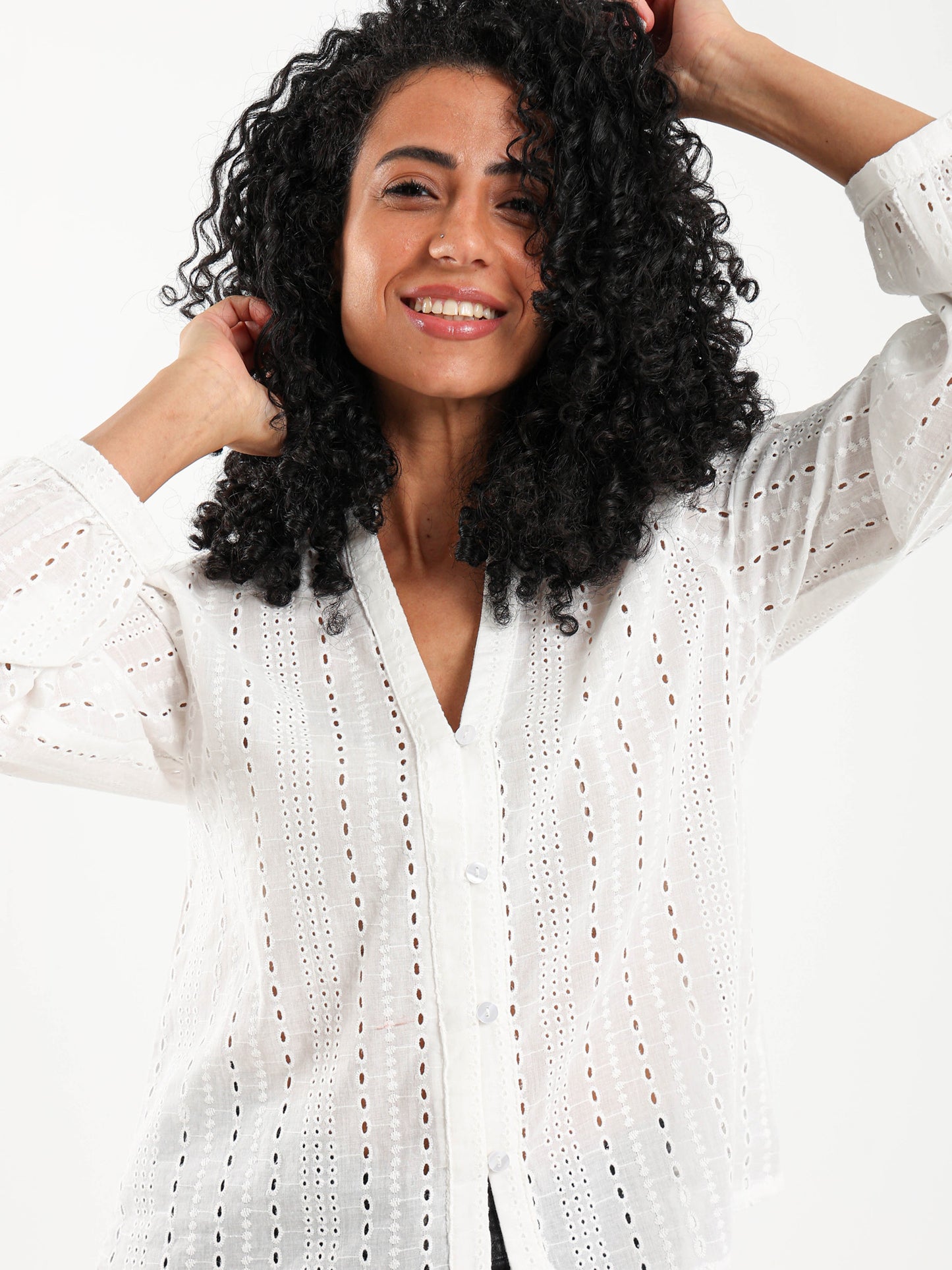 Perforated V-neck Blouse