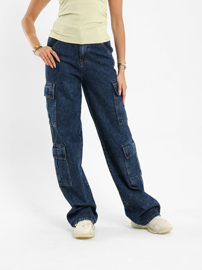 Wide Leg Cargo Denim Jeans