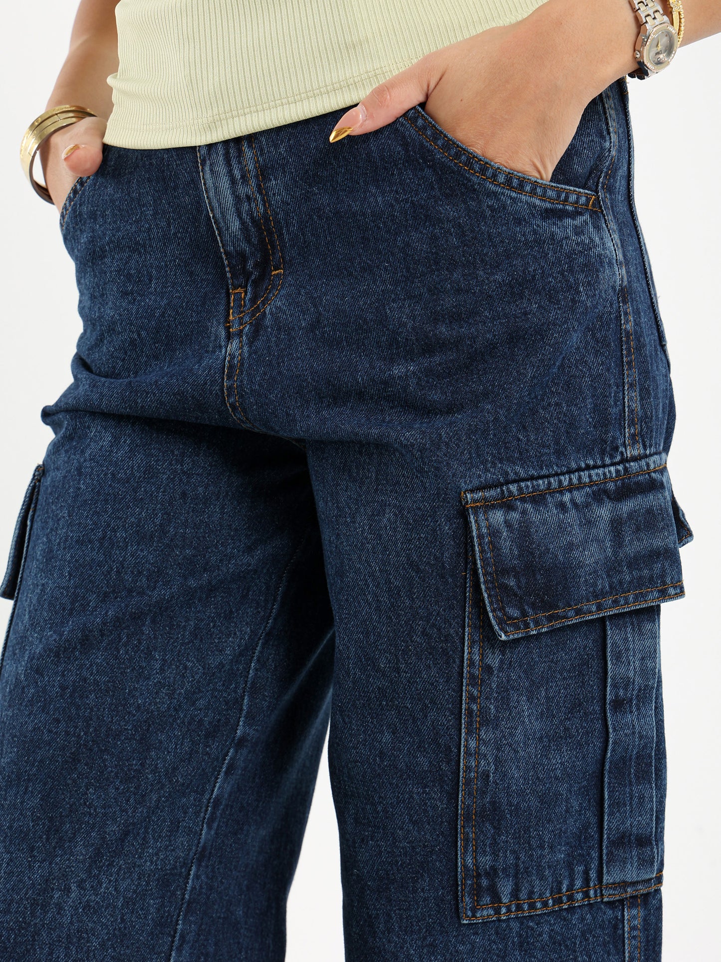 Wide Leg Cargo Denim Jeans