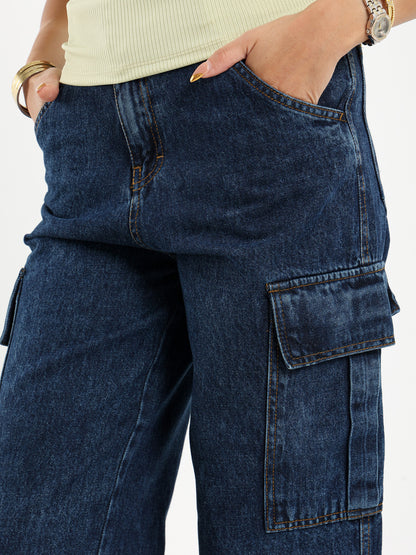 Wide Leg Cargo Denim Jeans