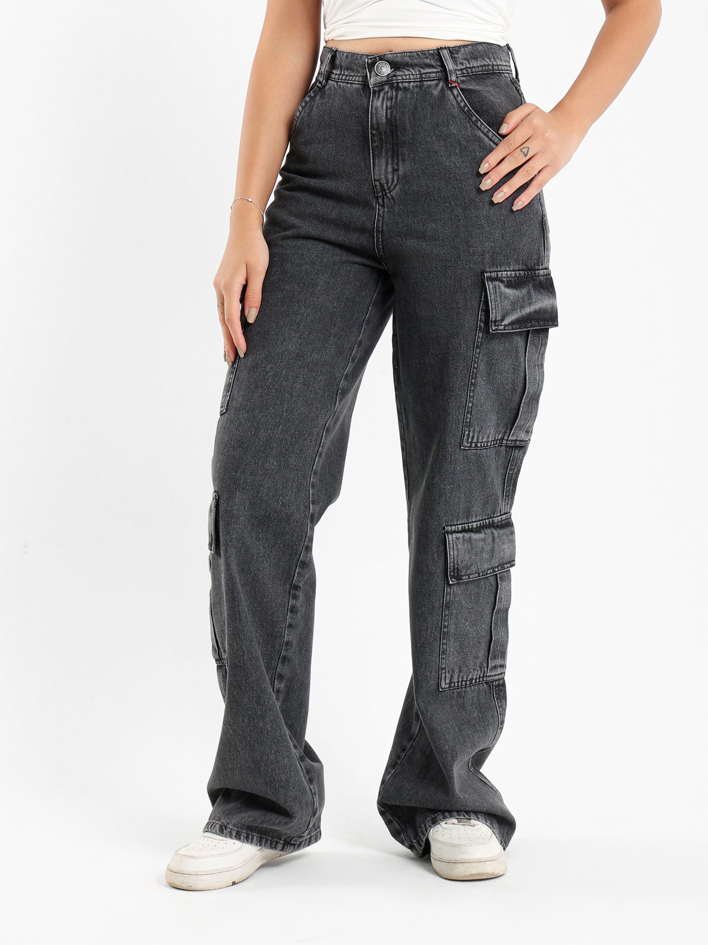 Wide Leg Cargo Denim Jeans