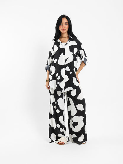 Printed Wide Legs Satin Pants