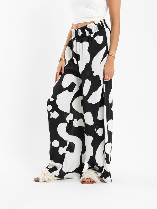 Printed Wide Legs Satin Pants