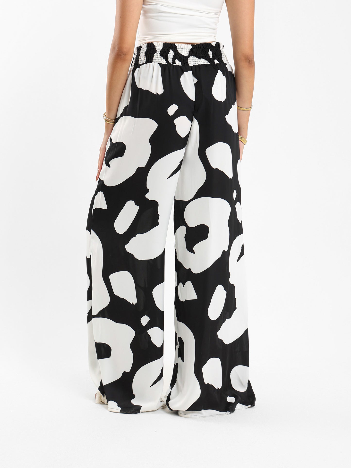 Printed Wide Legs Satin Pants