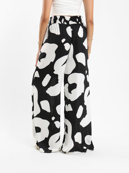 Printed Wide Legs Satin Pants