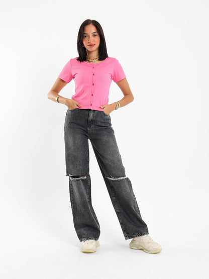 Ribbed Short Sleeve Fitted Cardigan