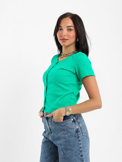 Ribbed Short Sleeve Fitted Cardigan