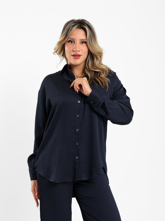Wrinkled Shirt with Button Closure