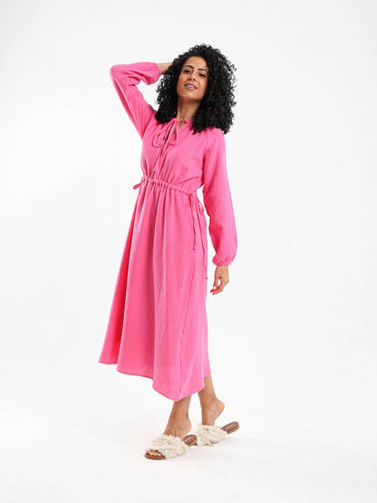 Drawstring Tie Side Midi Dress