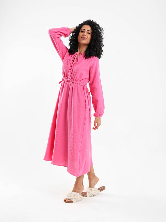 Drawstring Tie Side Midi Dress