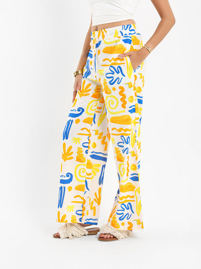 Printed Poplin Wide-Leg Pants